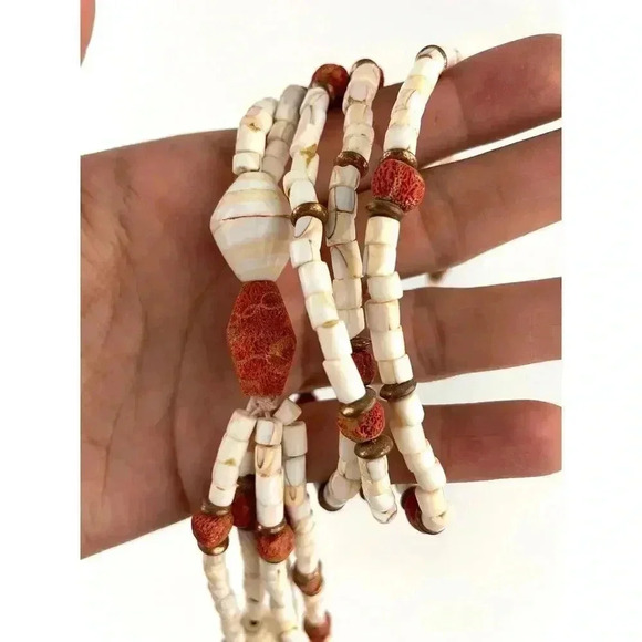 Natural Stone Seashell Beaded Necklace with Dangle Accent Long Wired Boho Style - Picture 7 of 12